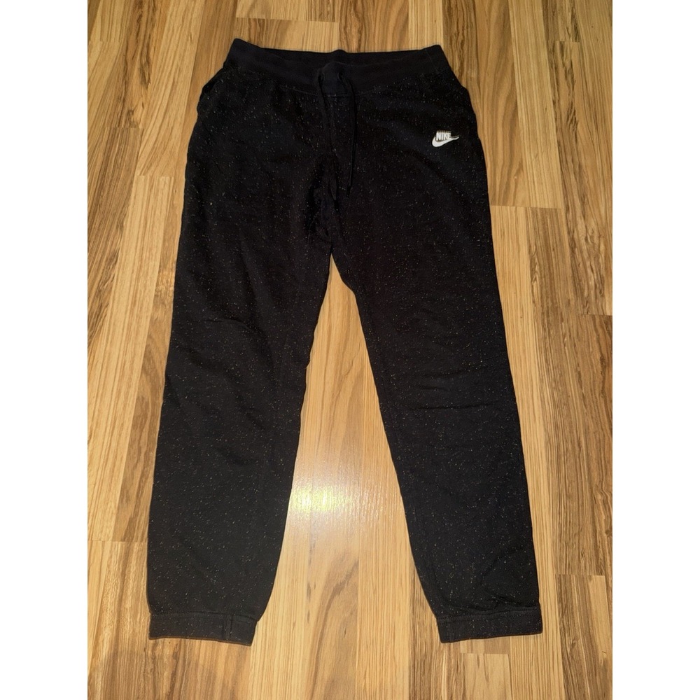 Nike Women's Large Black Speckled Fleece Joggers Sweatpants Drawstring